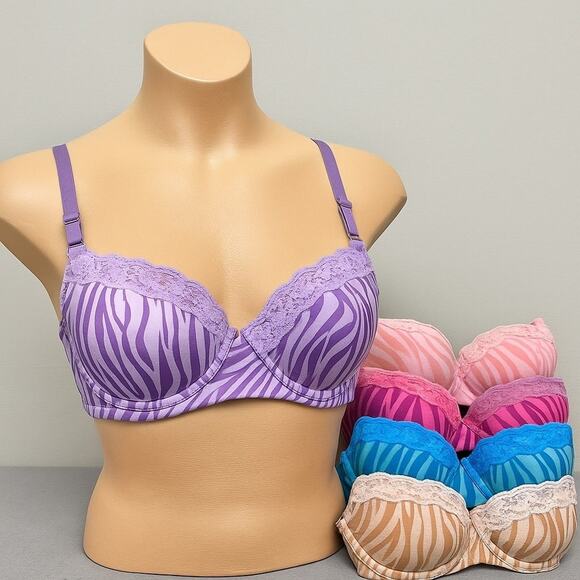 VKVK Lace Trim Push-Up Bra Set – Size 36C, Multi-Color 6-Pack - Picture 1 of 7